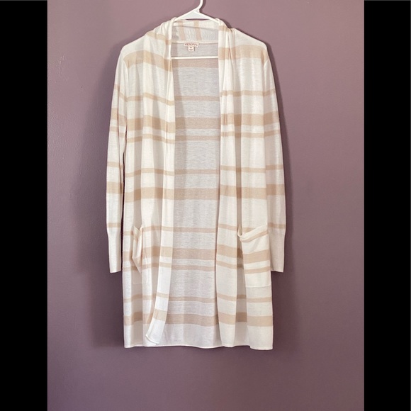 White and tan striped long cardigan size M - Picture 1 of 6